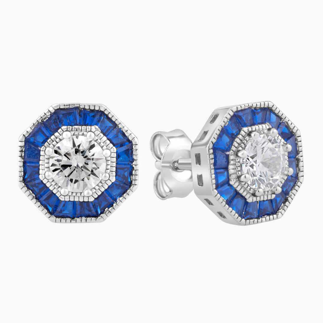 Octagonal Art Deco Halo Earrings