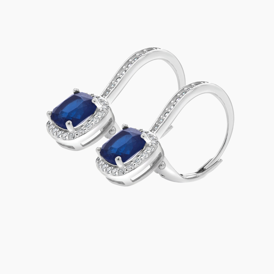 Lever Back Halo Earrings with Blue Crystal