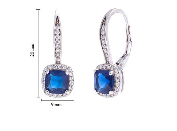 Lever Back Halo Earrings with Blue Crystal