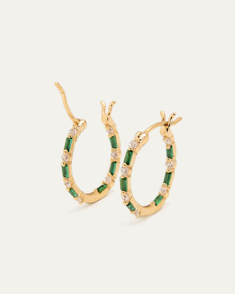 Hoop Earring with Green Spinel Baguettes