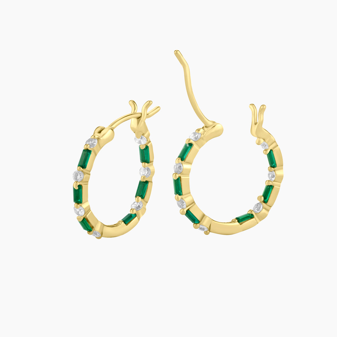 Hoop Earring with Green Spinel Baguettes