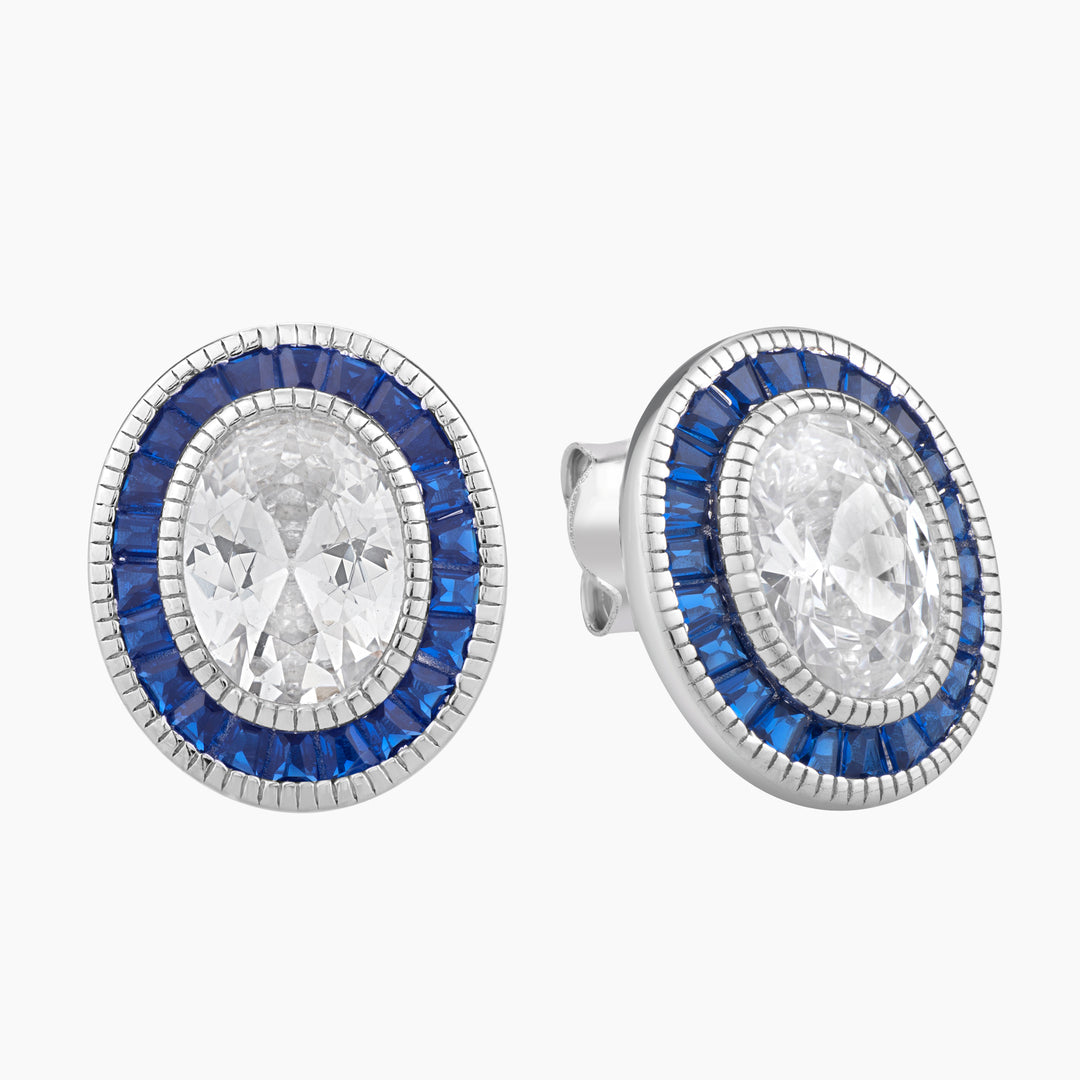 Oval Art Deco Halo Studs Earrings