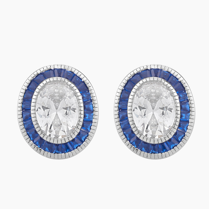 Oval Art Deco Halo Studs Earrings