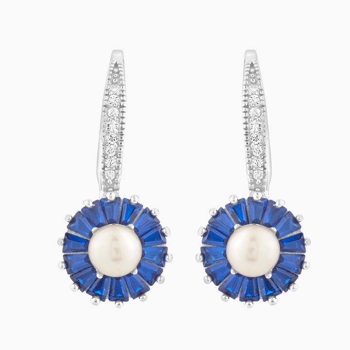 Freshwater Pearl & Blue Spinel Halo Leverback Earring