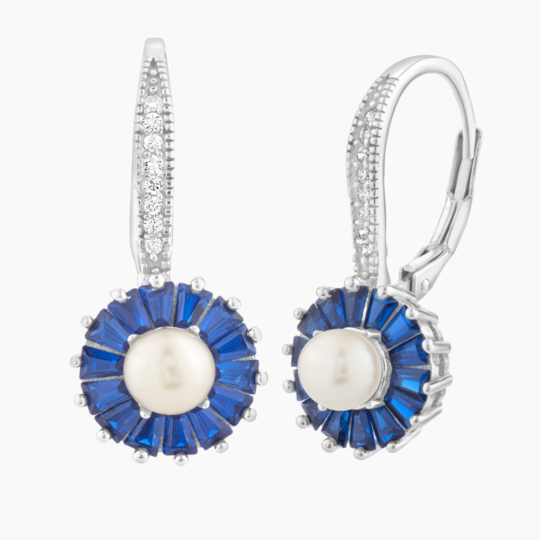 Freshwater Pearl & Blue Spinel Halo Leverback Earring