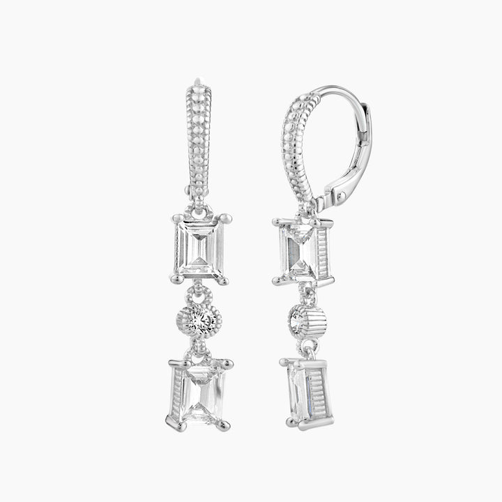 Emerald Cut drop Leverback Earring