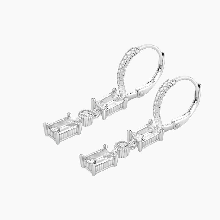 Emerald Cut drop Leverback Earring