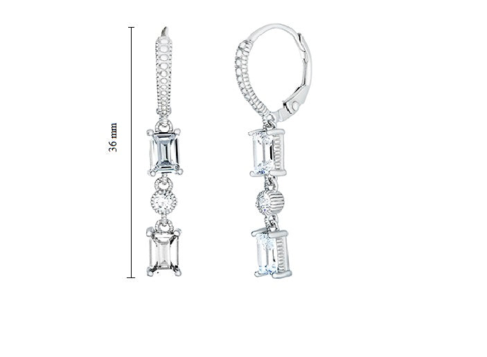 Emerald Cut drop Leverback Earring