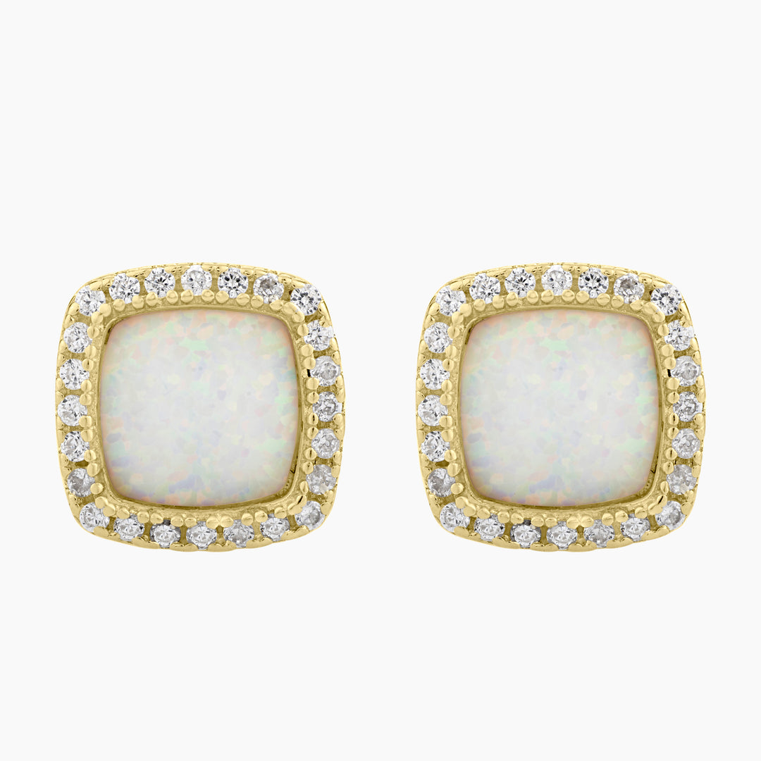 White Opal Halo Stud Earrings