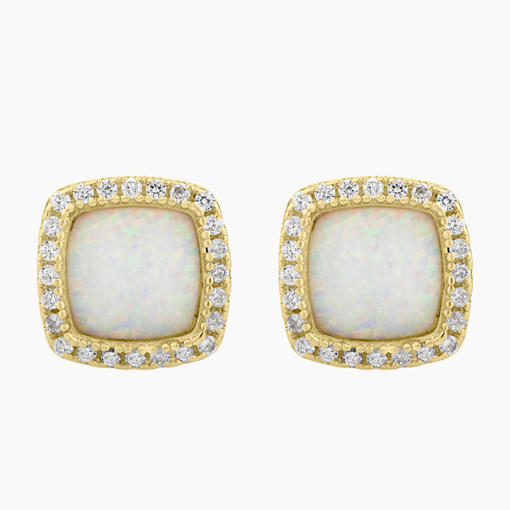 White Opal Halo Stud Earrings