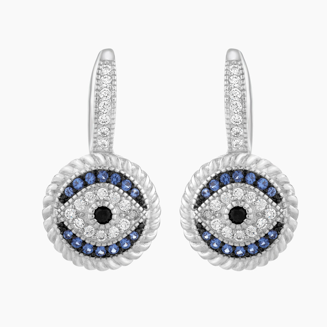 Blue Mystic Evil Eye Leverback Earrings