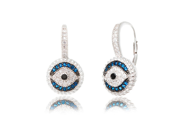 Blue Mystic Evil Eye Leverback Earrings