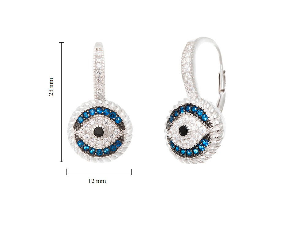 Blue Mystic Evil Eye Leverback Earrings