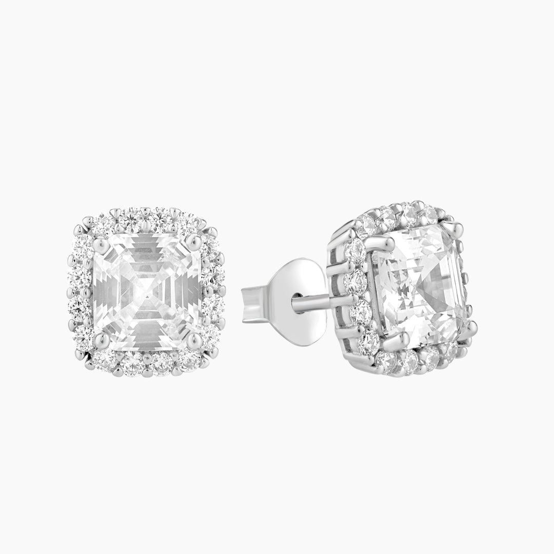 Ascher Cut Halo Stud Earrings