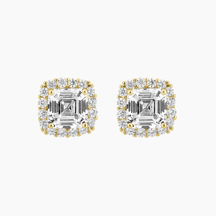 Halo Asher Cut CZ Stud Earrings