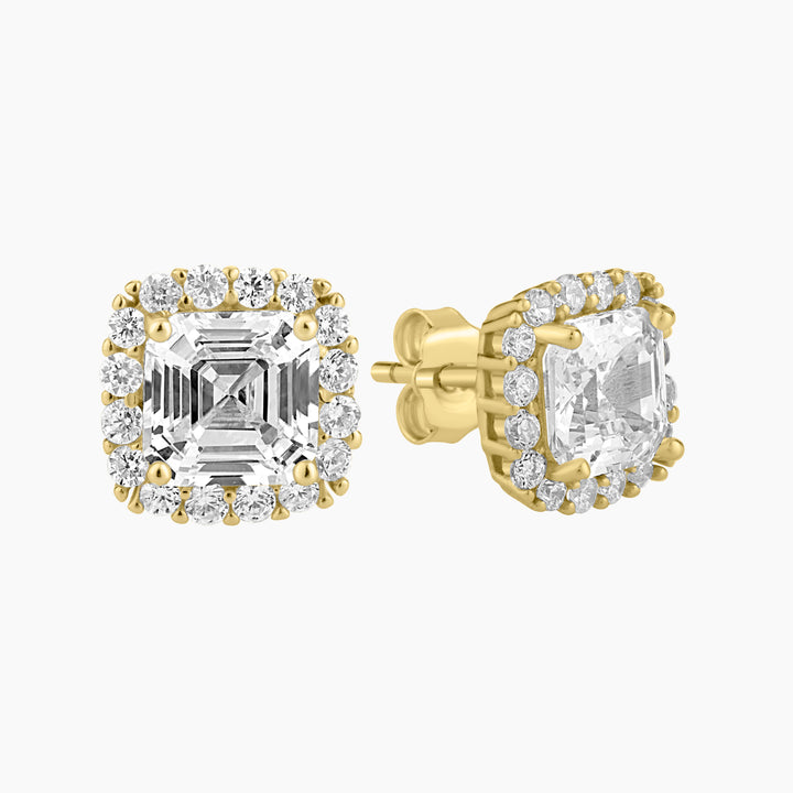 Halo Asher Cut CZ Stud Earrings