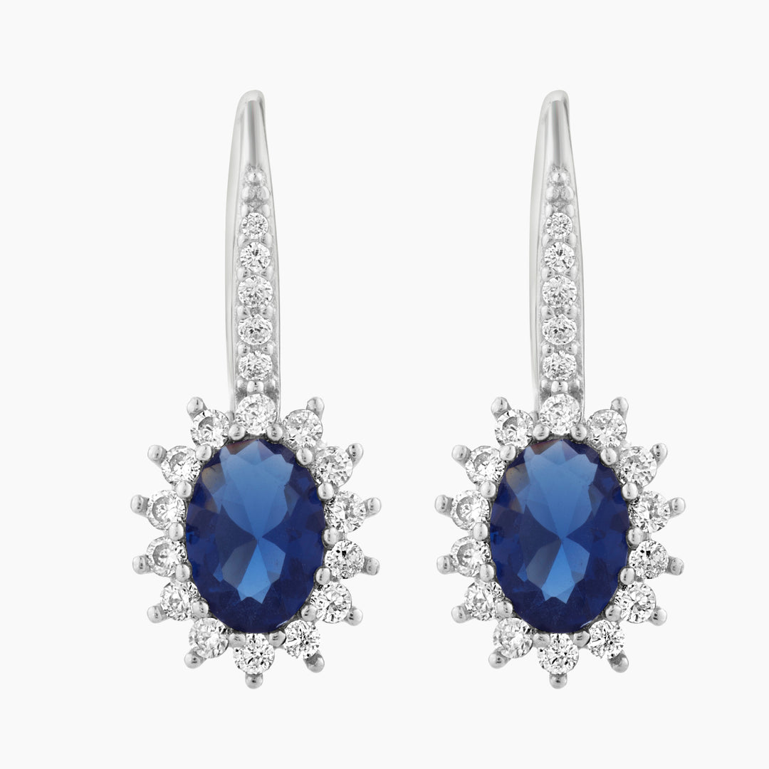 Blue Sapphire Crystal and CZ Vintage Leverback Earrings