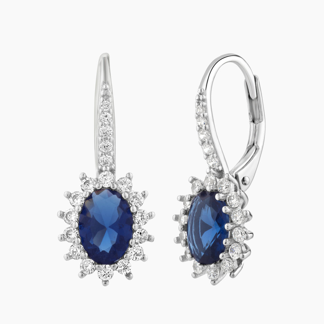 Blue Sapphire Crystal and CZ Vintage Leverback Earrings