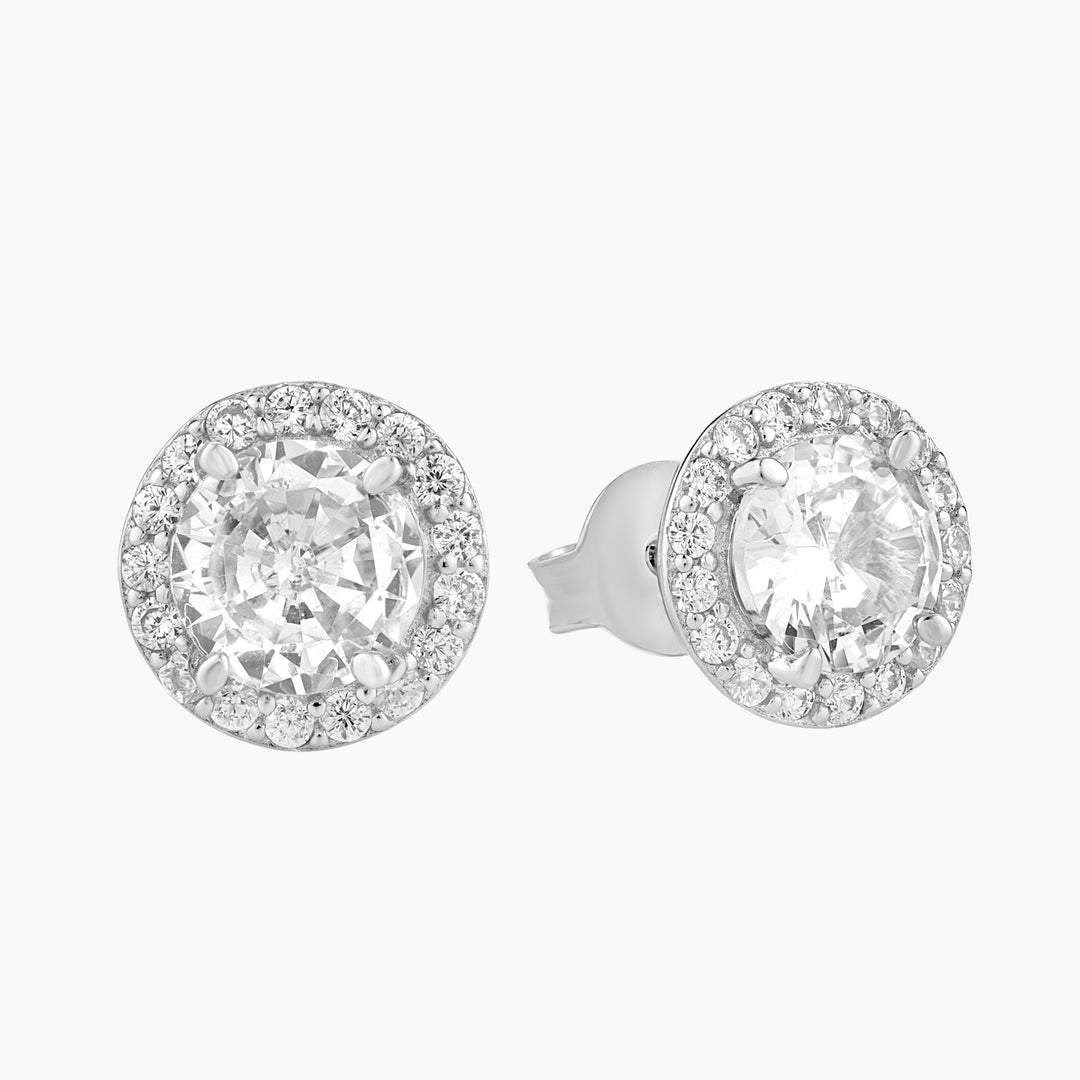 Radiant Halo Round Stud Earrings