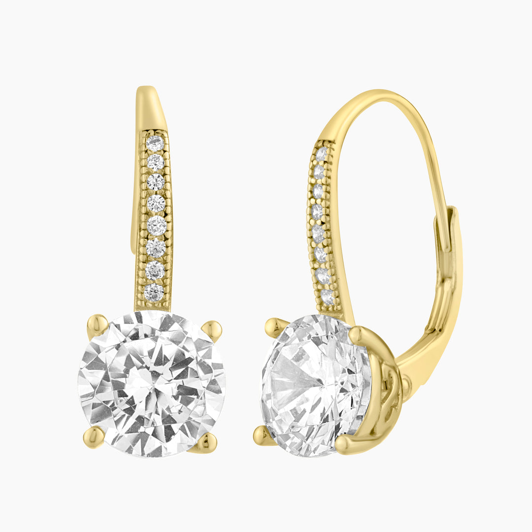 Round CZ Leverback Earrings