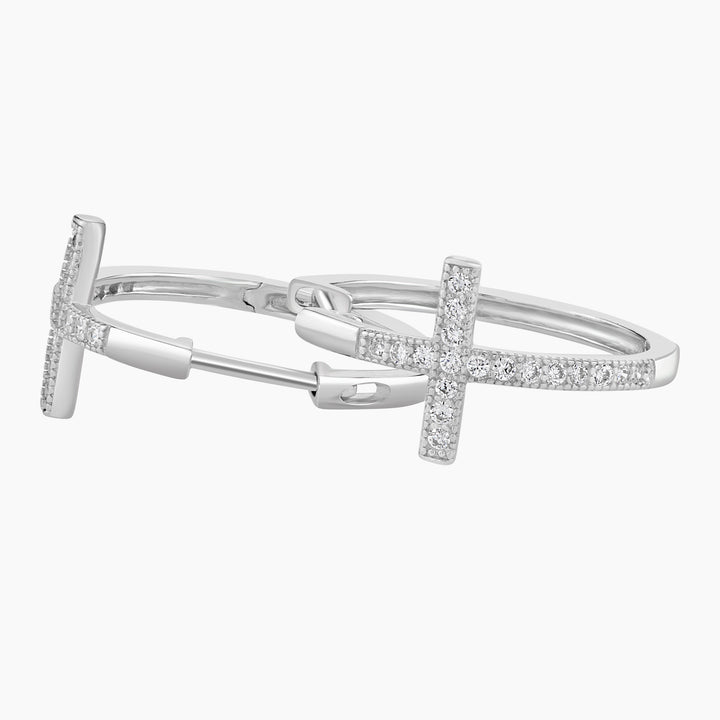 Pave Cross Huggie Earring