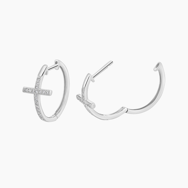 Pave Cross Huggie Earring