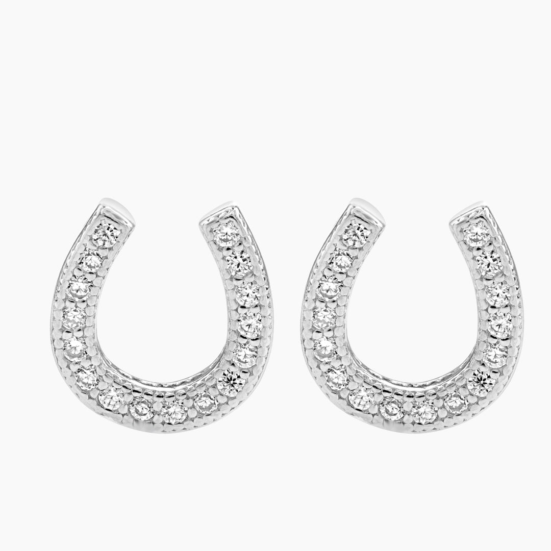 Horse Shoe Pave Stud Earrings