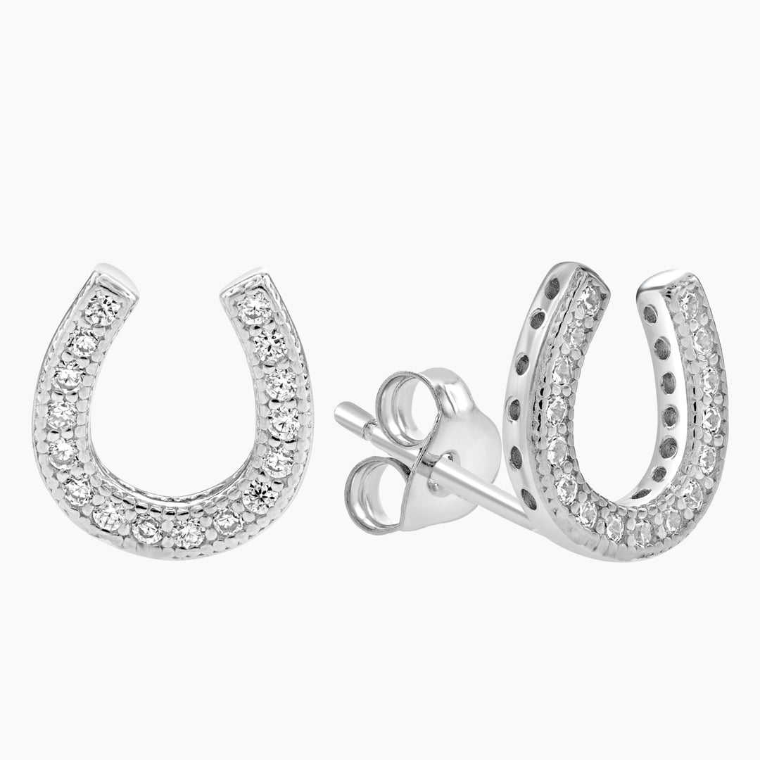 Horse Shoe Pave Stud Earrings