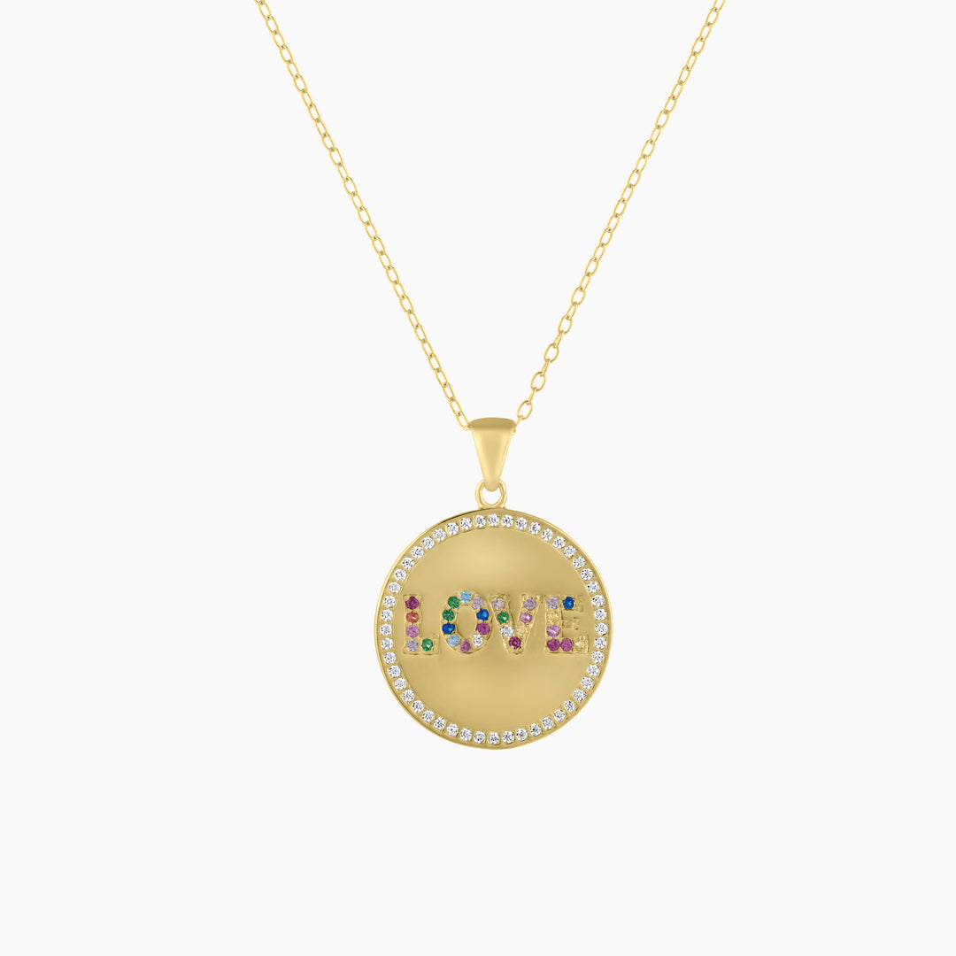 Rainbow CZ Zirconia Love Necklace