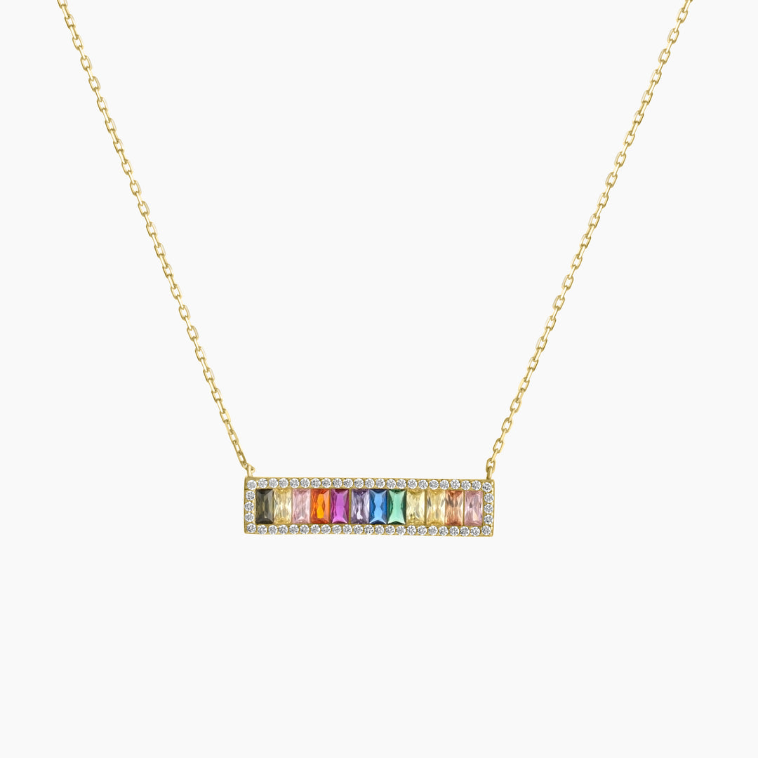 Rainbow CZ Bar Necklace