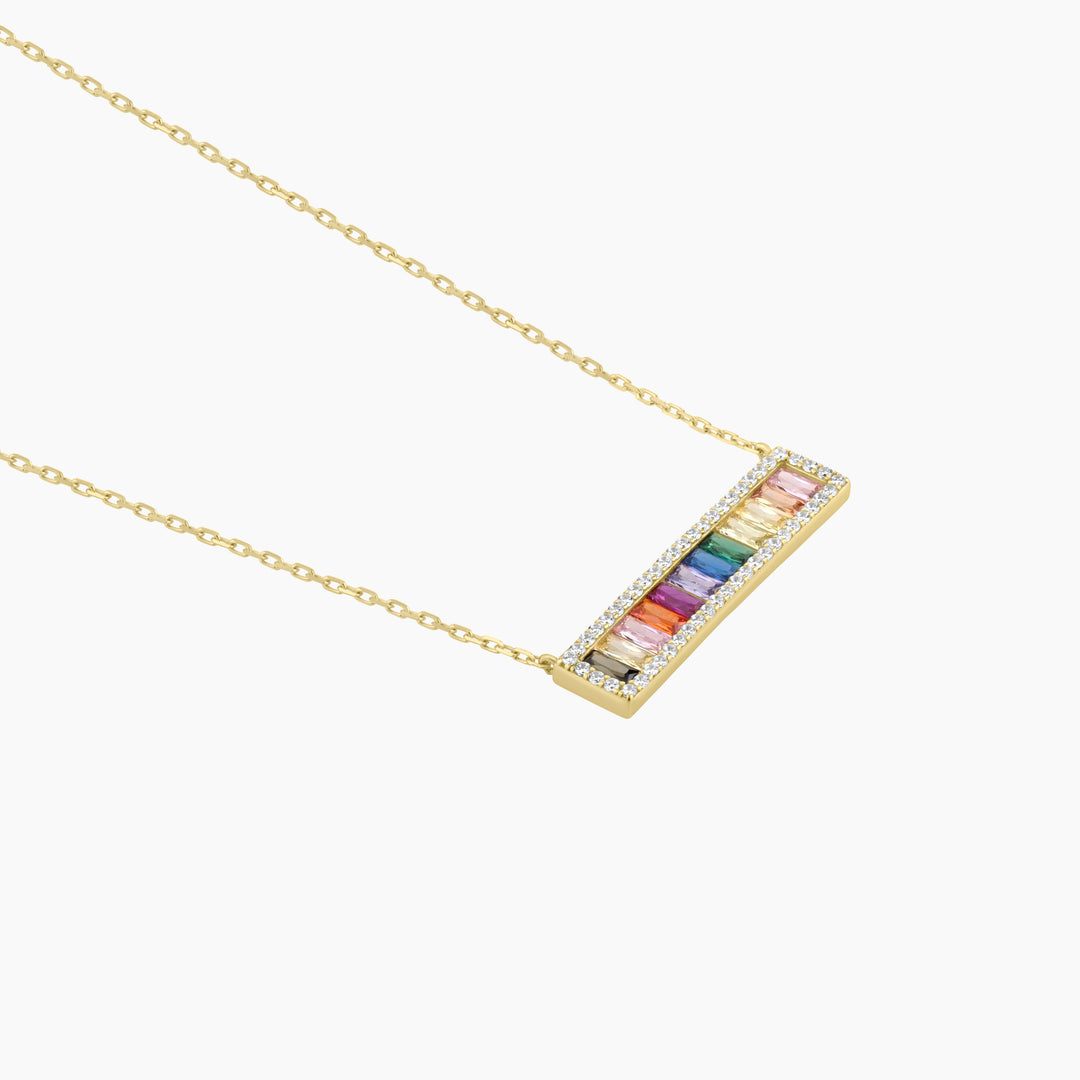 Rainbow CZ Bar Necklace