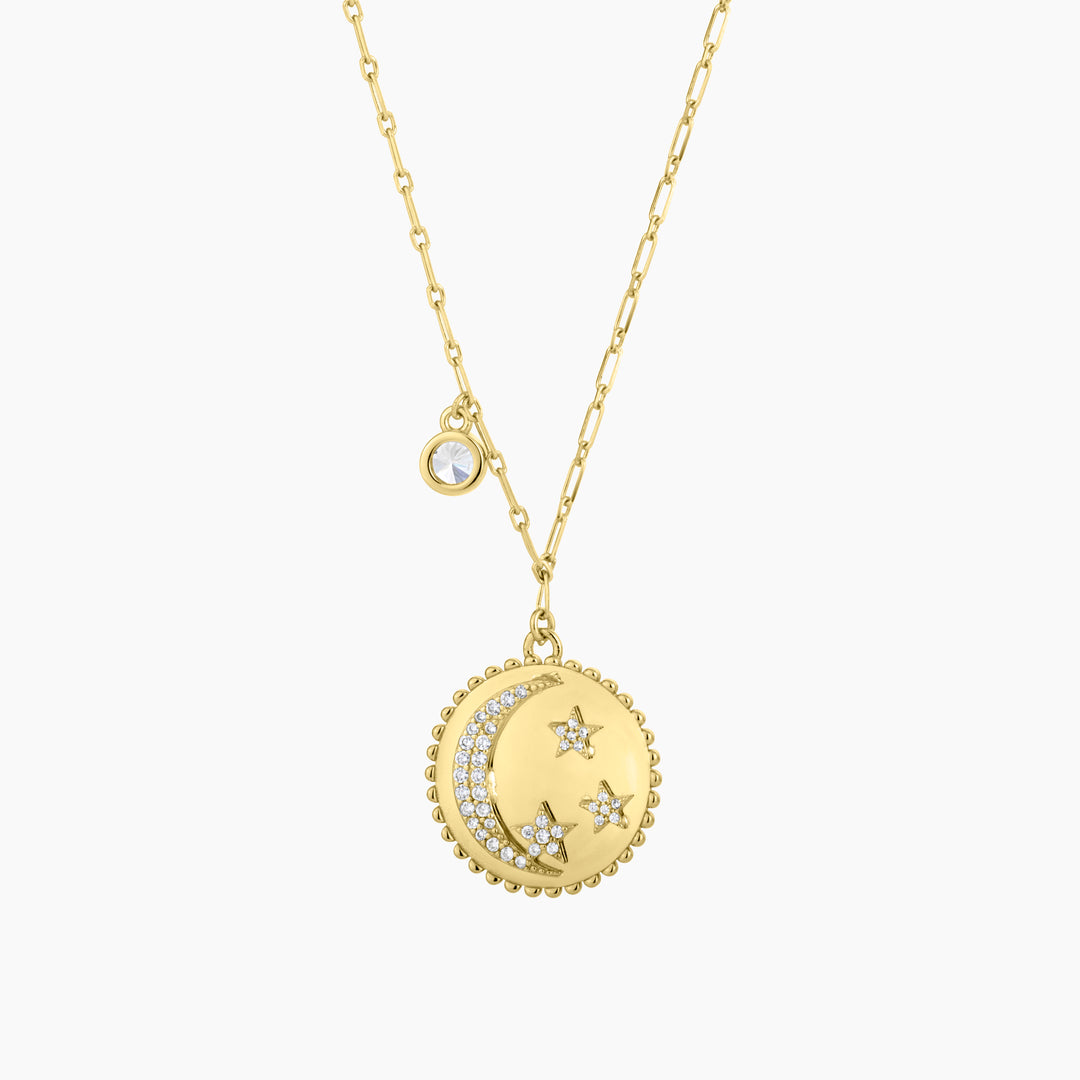 Moon and Star Medallion Necklace