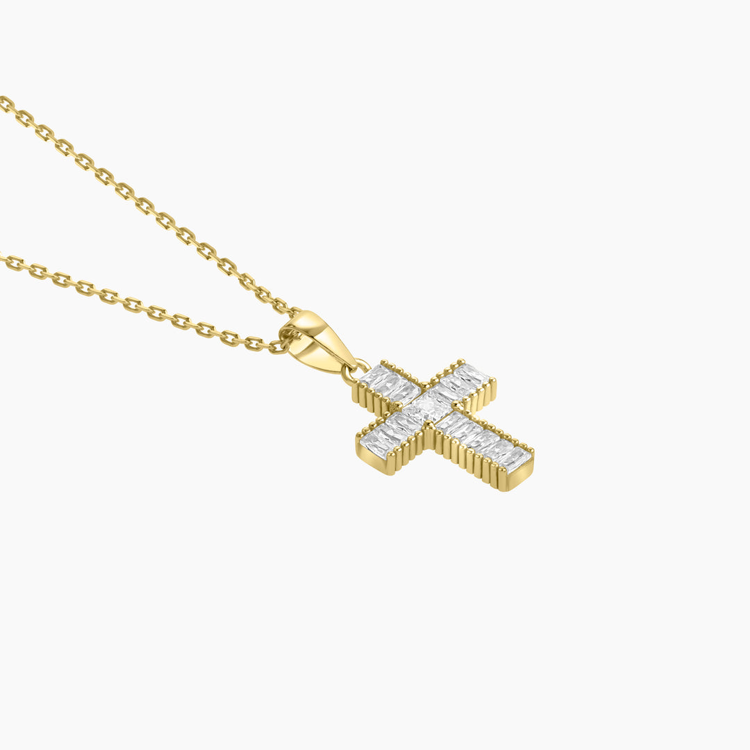 Baguette Pave Cross Necklace