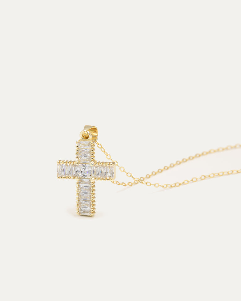 Baguette Pave Cross Necklace