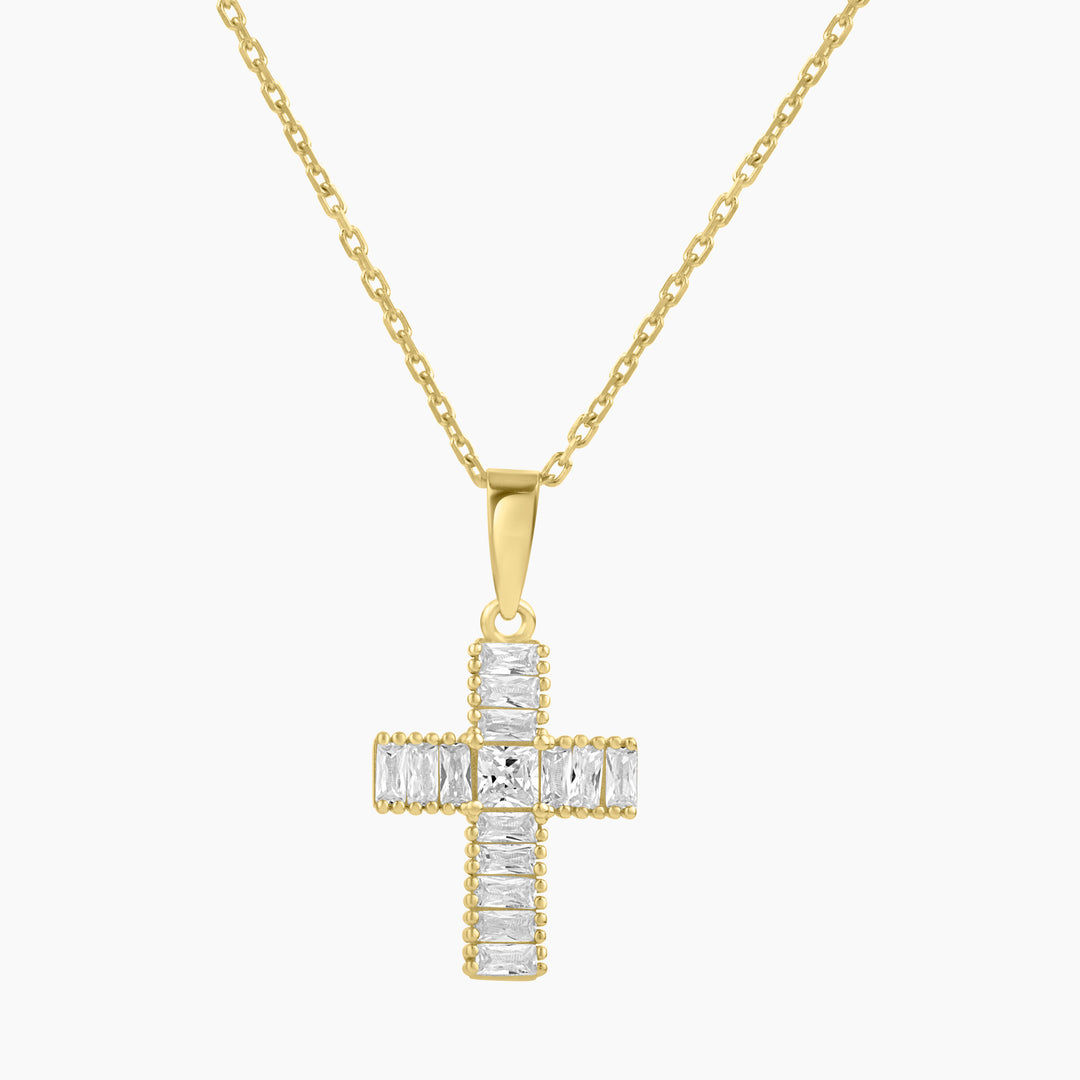 Baguette Pave Cross Necklace