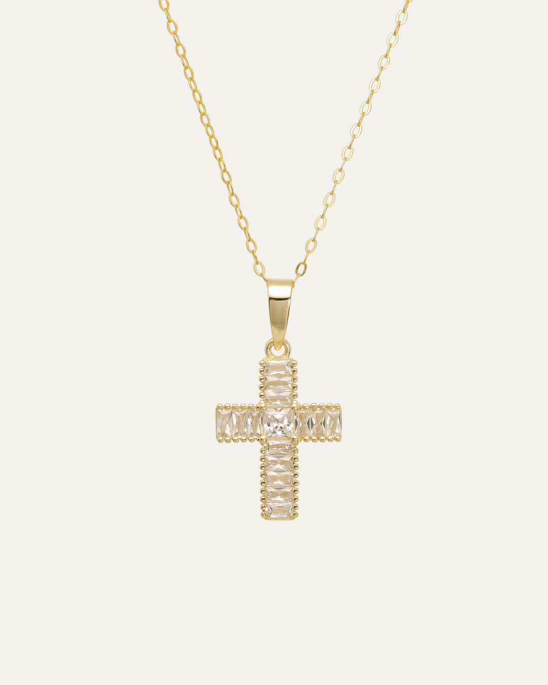 Baguette Pave Cross Necklace