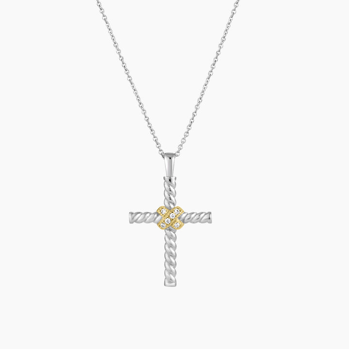 Twisted Cross with Gold Plated Pave Accent