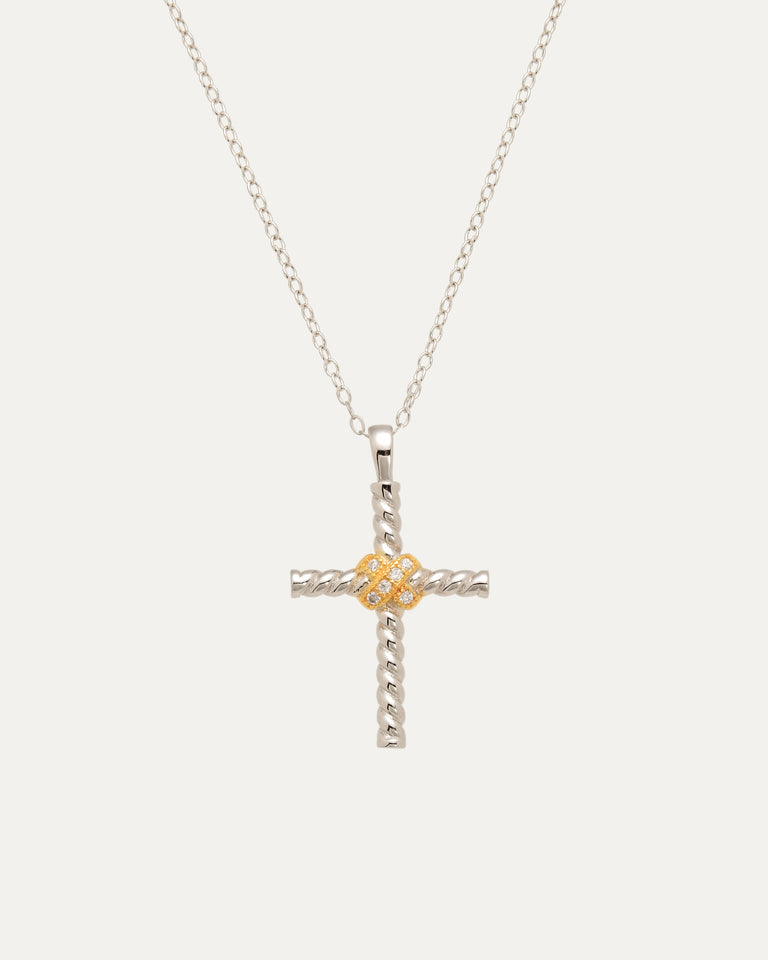 Twisted Cross with Gold Plated Pave Accent