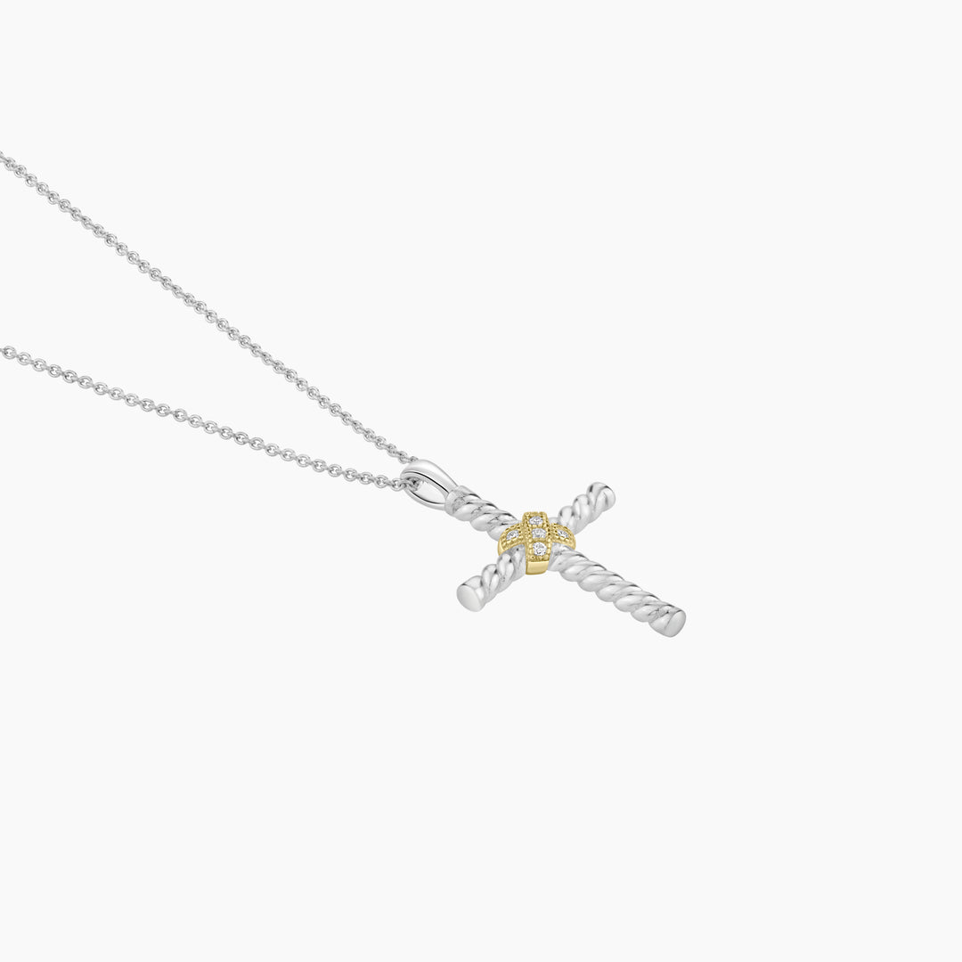 Twisted Cross with Gold Plated Pave Accent