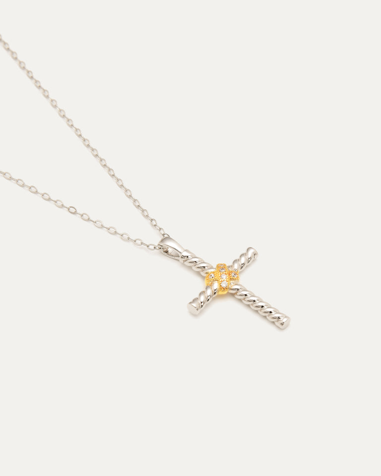 Twisted Cross with Gold Plated Pave Accent