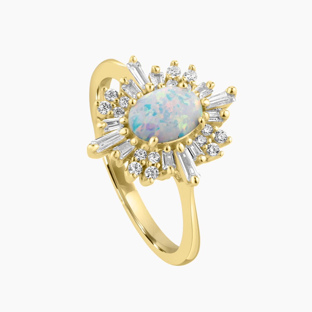 White Opal and Cubic Zirconia Ring