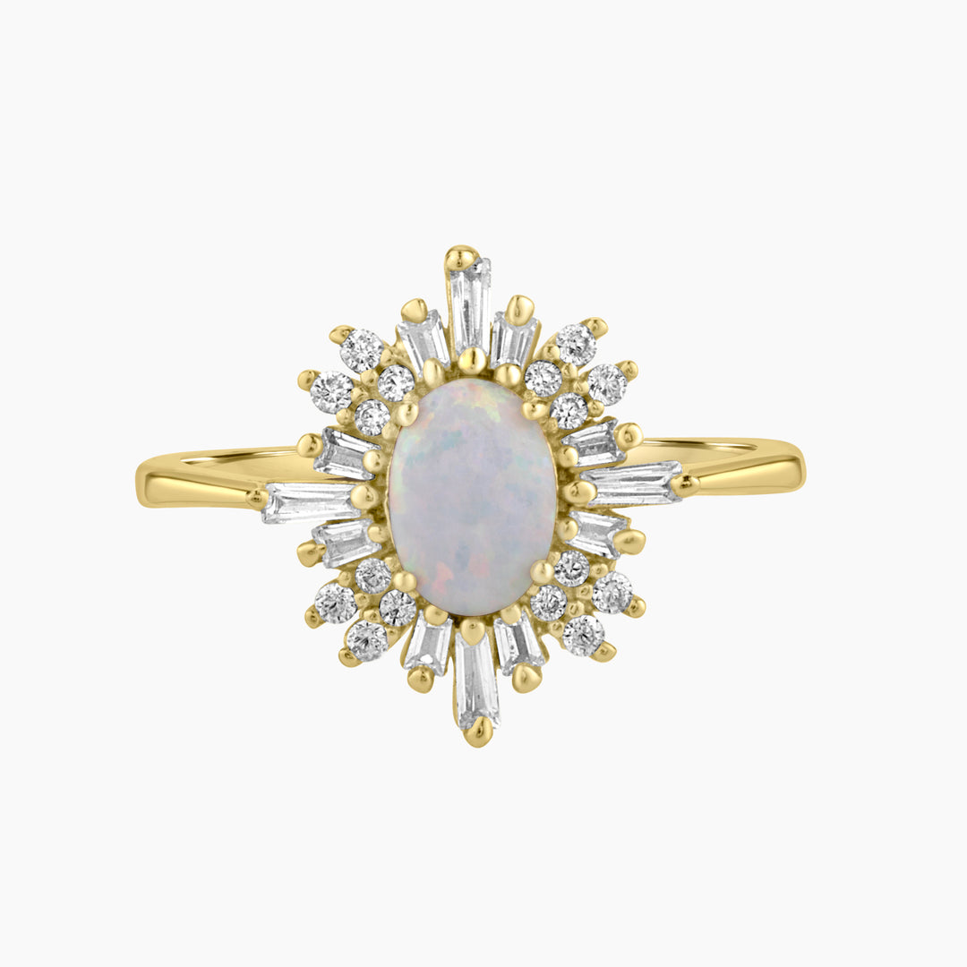 White Opal and Cubic Zirconia Ring