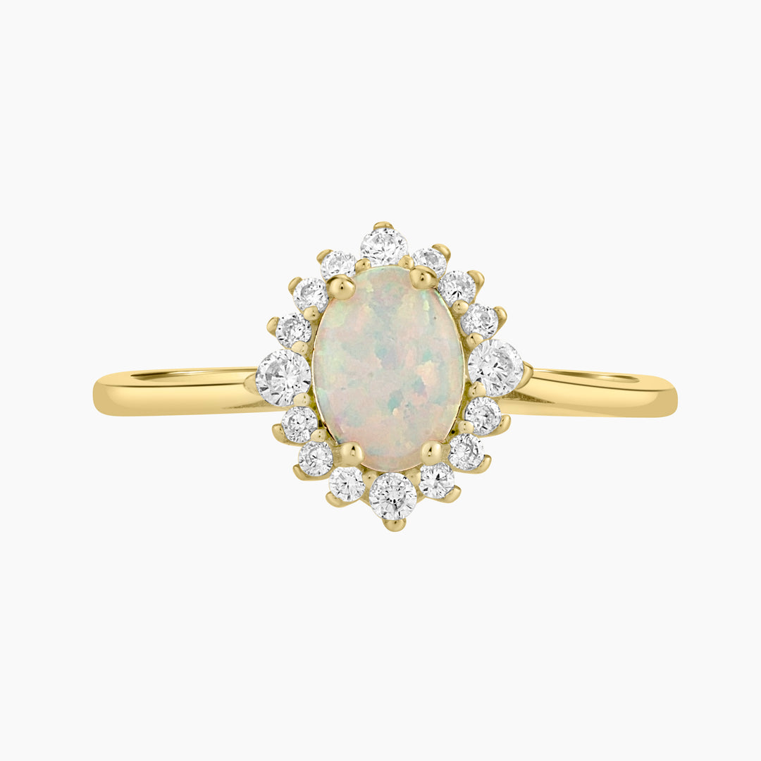 Created White Opal and CZ Ring