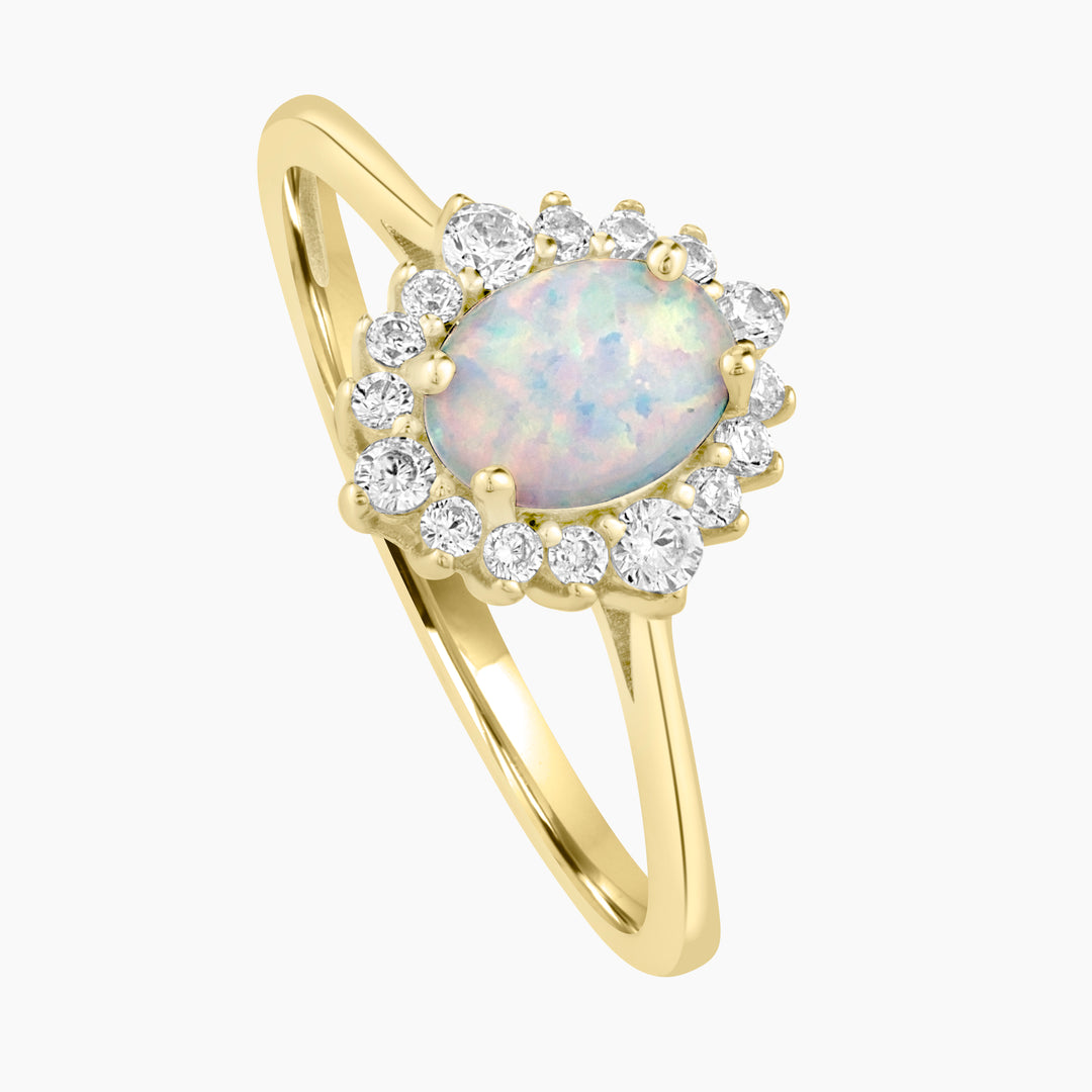 Created White Opal and CZ Ring