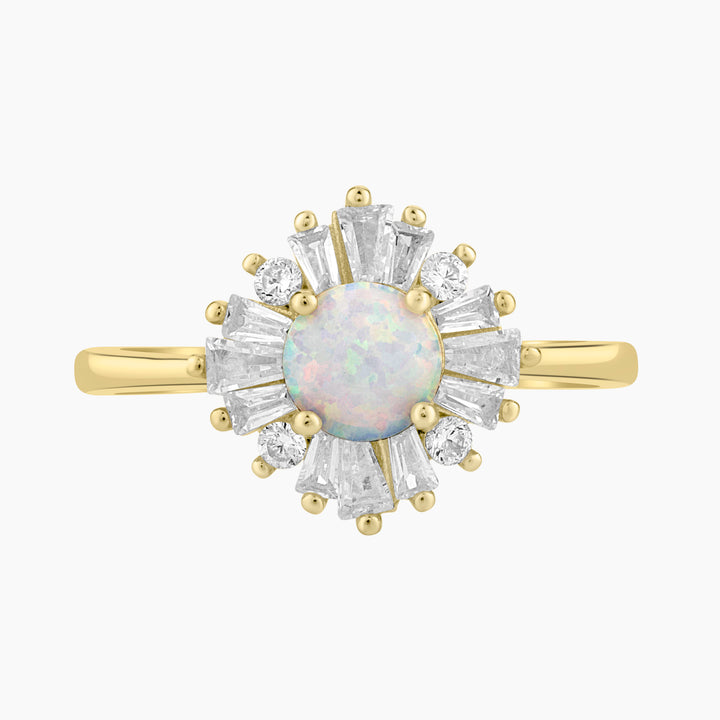 Created White Opal and CZ Ring