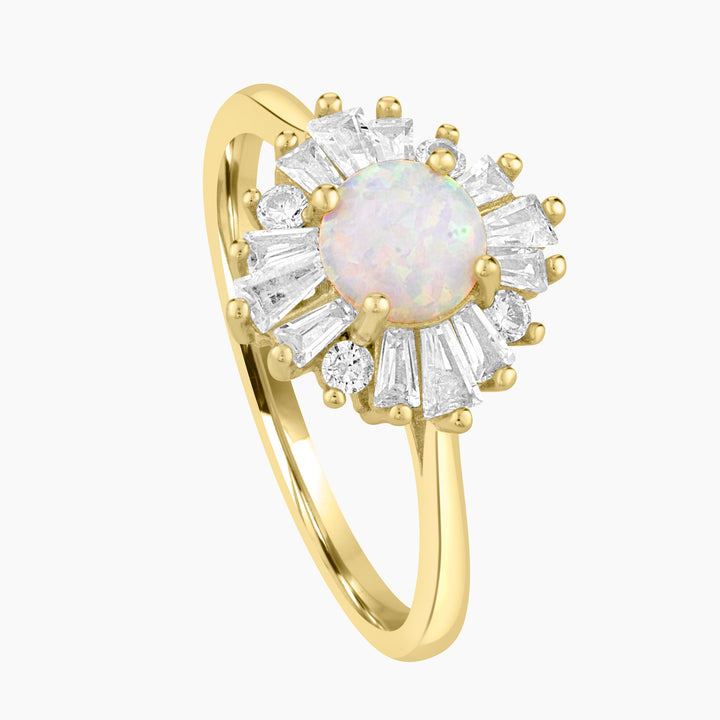 Created White Opal and CZ Ring