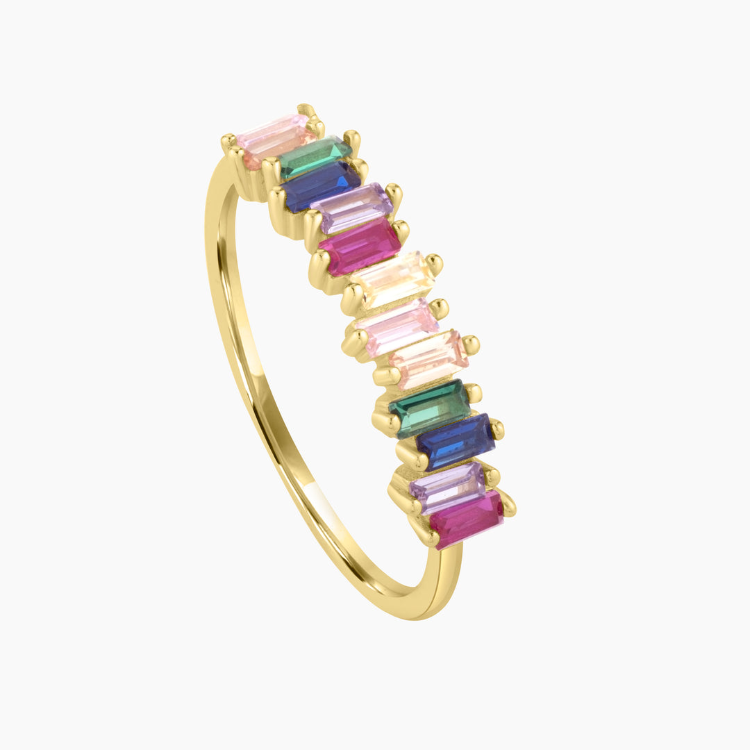 Rainbow Color Baguette CZ Ring