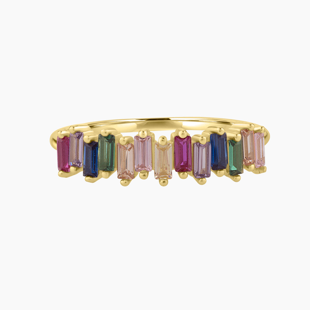 Rainbow Color Baguette CZ Ring