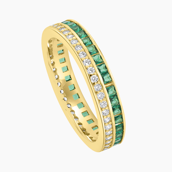 Green Spinel Baguettes and Clear CZ Ring