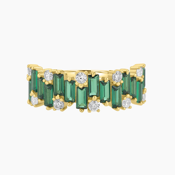 Green Emerald color Baguettes CZ Ring